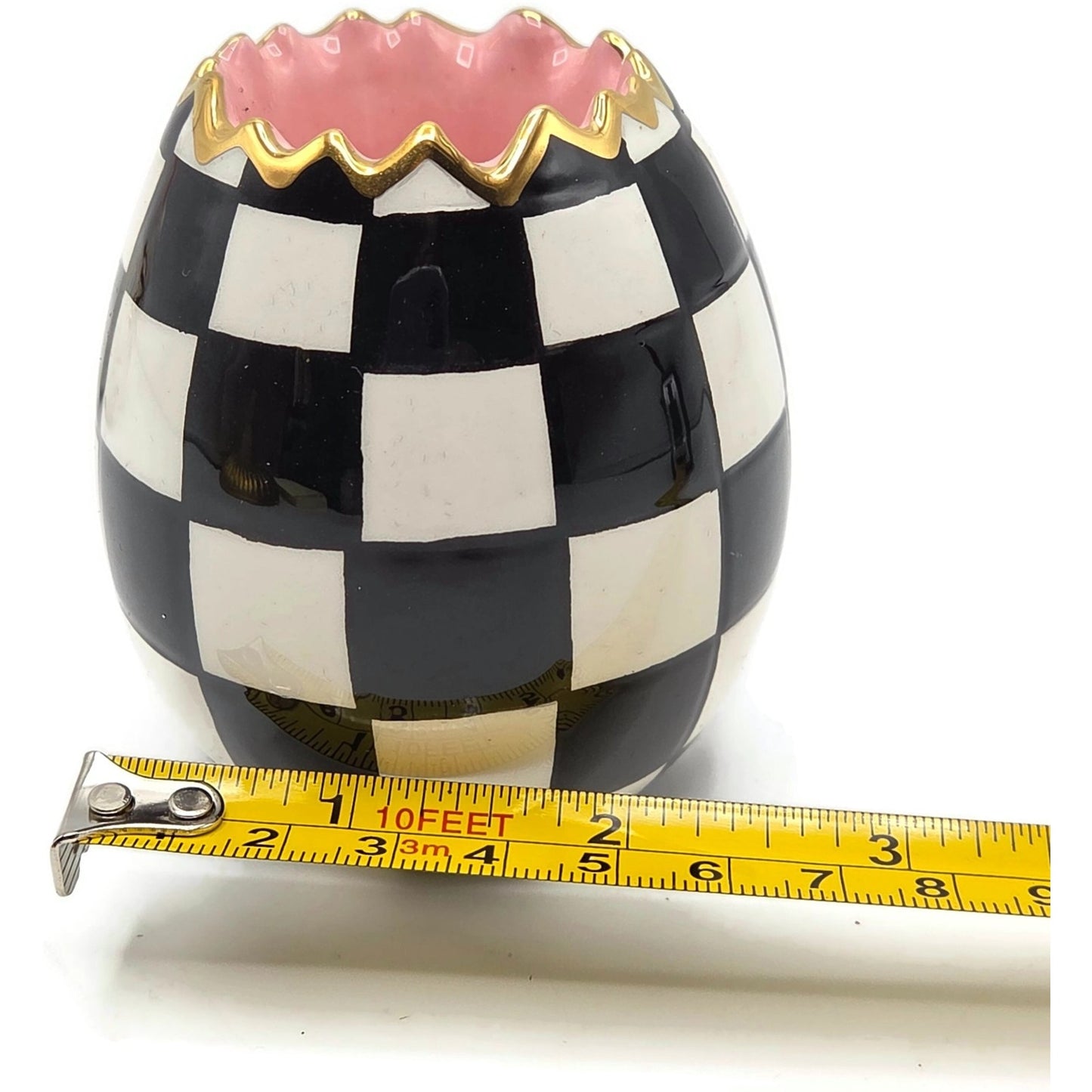 Mackenzie Childs Courtly Check Bunny Egg Hostess Set Easter Spring Black Pink