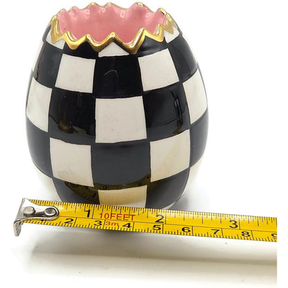 Mackenzie Childs Courtly Check Bunny Egg Hostess Set Easter Spring Black Pink