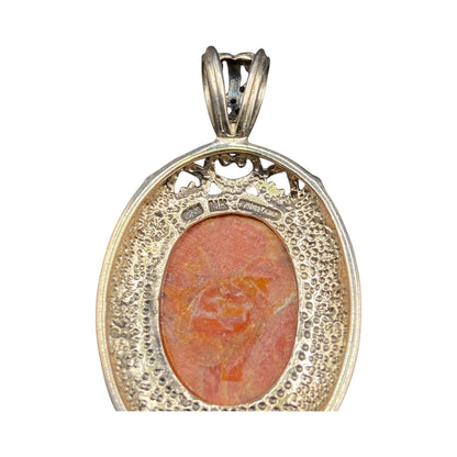 Orange Spiny Oyster Shell Oval Shaped Pendant 925 Sterling Silver NK Thailand