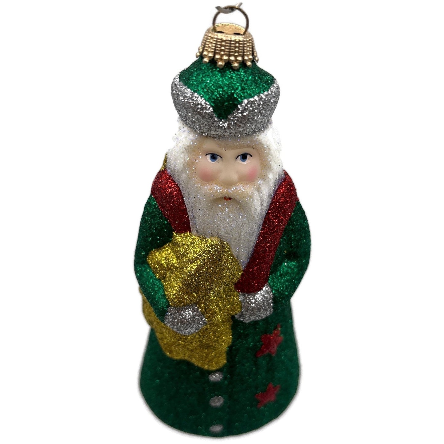Larry Fraga Mr. Fabulous Glitter Series Green Gold Santa Christmas Ornament