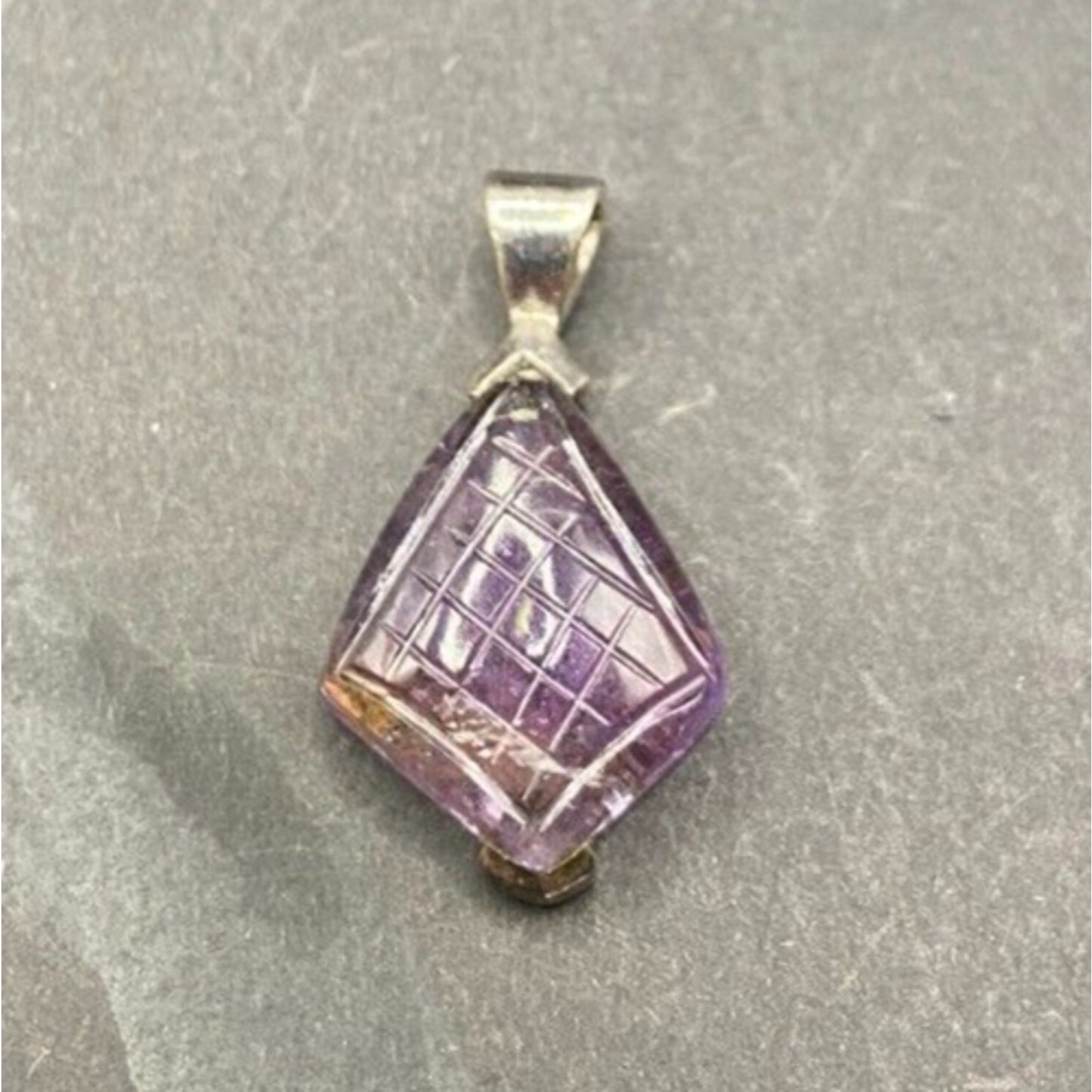 Amethyst Pyramid Shaped Pendant Purple Gemstone 925 Sterling Silver GE Stamped