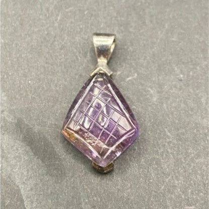 Amethyst Pyramid Shaped Pendant Purple Gemstone 925 Sterling Silver GE Stamped