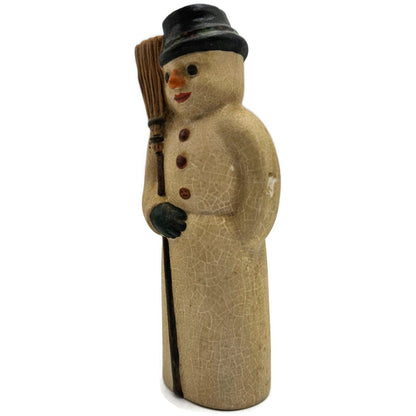 Vaillancourt American Snowman with Broom Black Hat Chalkware Christmas Figurine