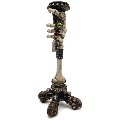 Katherine’s Collection Skeleton Hand Taper Candle Holders Pair Jeweled Rings 13"