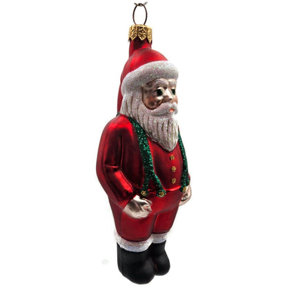 Patricia Breen Workshop Santa Red Green Glittered Suspenders Christmas Ornament