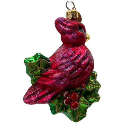 Christopher Radko Holiday Perch Cardinal Holly Glass Christmas Ornament 00-994-0