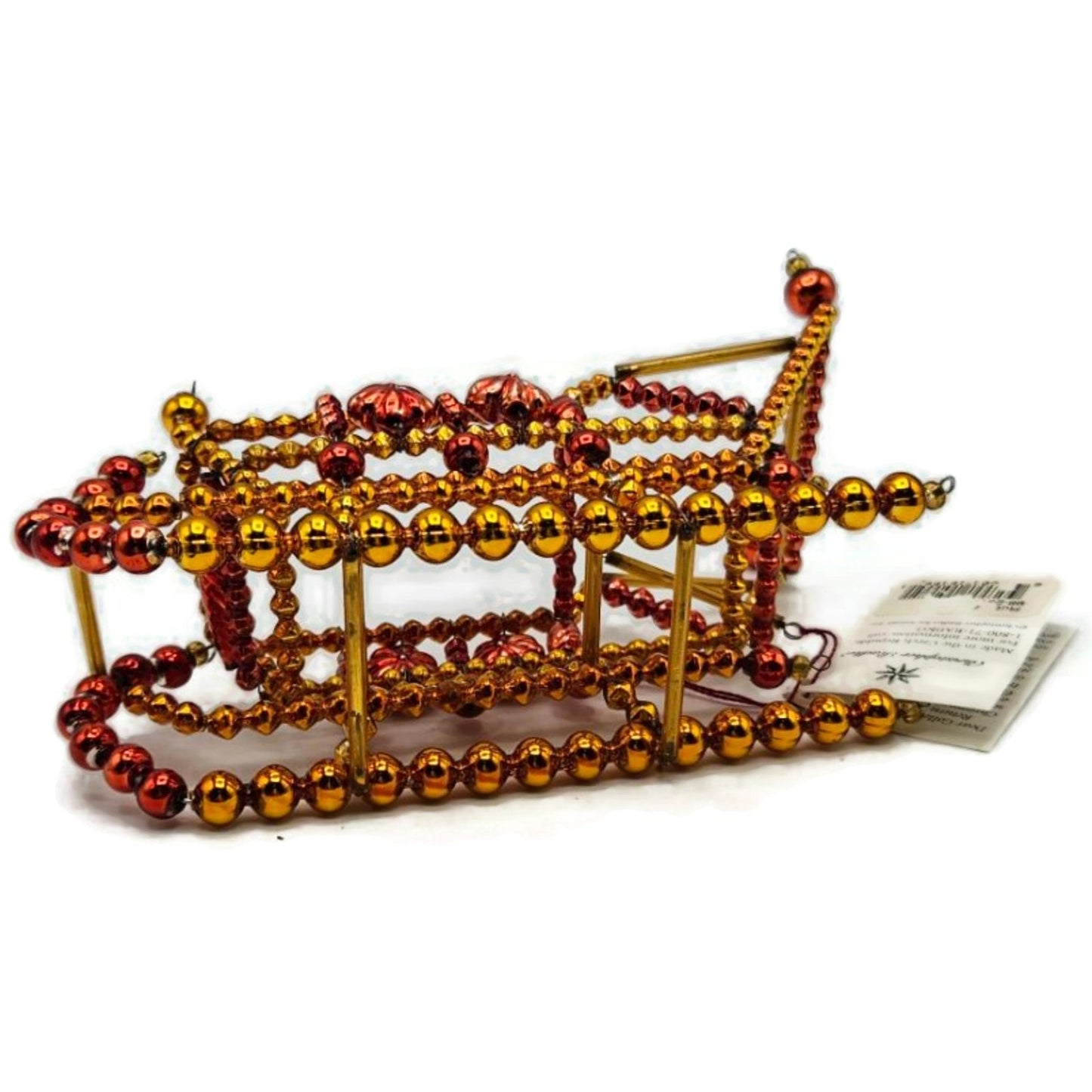 Christopher Radko Ruby Sleigh Red Gold Beaded Christmas Ornament 98-231-0 Czech