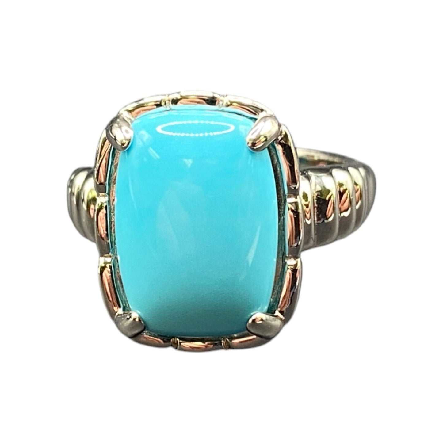 Turquoise 925 Sterling Silver Ring Gemstone Prong Set Rectangle DK Size 7.5
