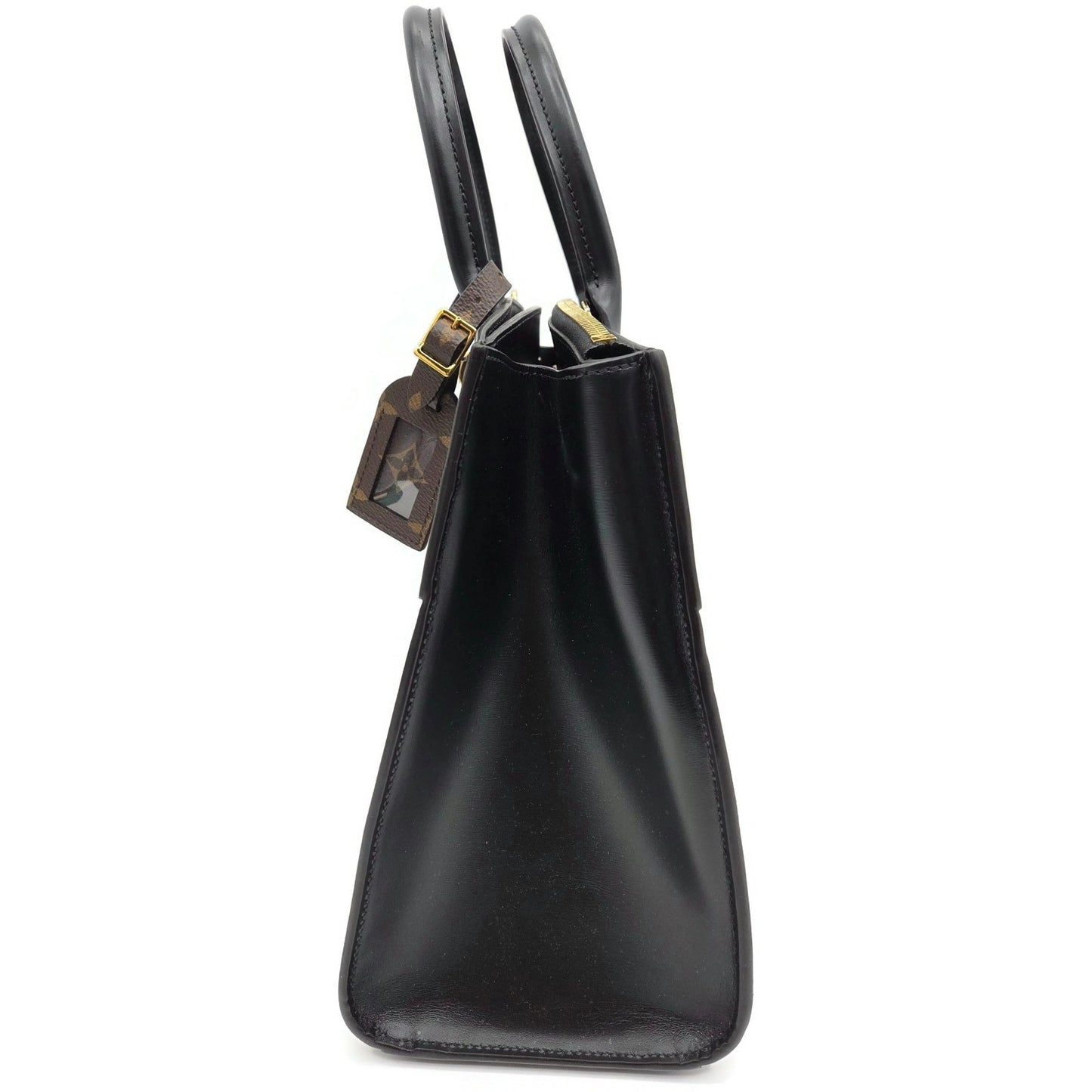 Louis Vuitton City Steamer MM Handbag M55433 Black Calfskin Monogram Stripe Bag