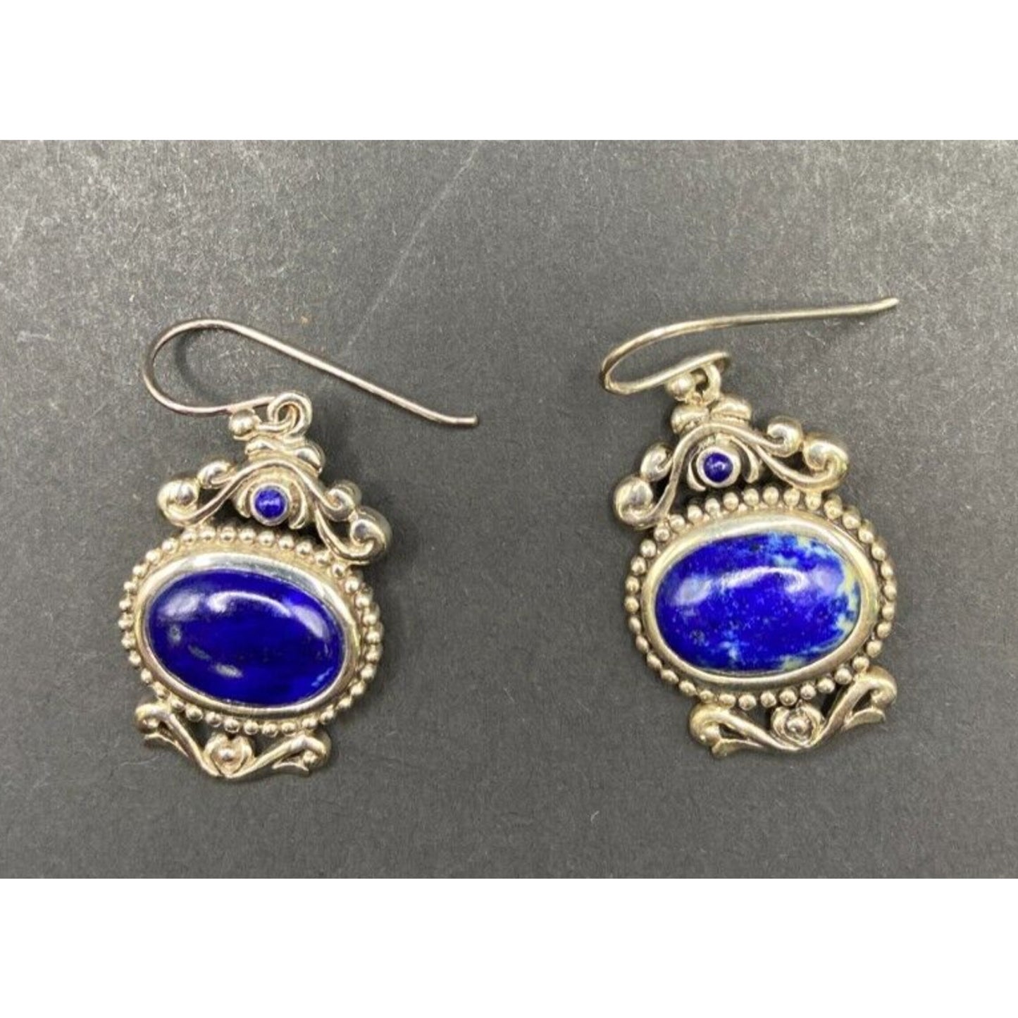 Lapis Lazuli Gemstone Dangle Earrings Fish Hook 925 Sterling Silver NK Thailand