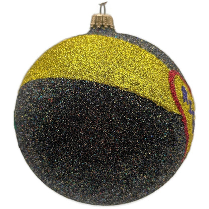 Larry Fraga Poinsettia Heart RITA Black Red Gold Ball Christmas Tree Ornament