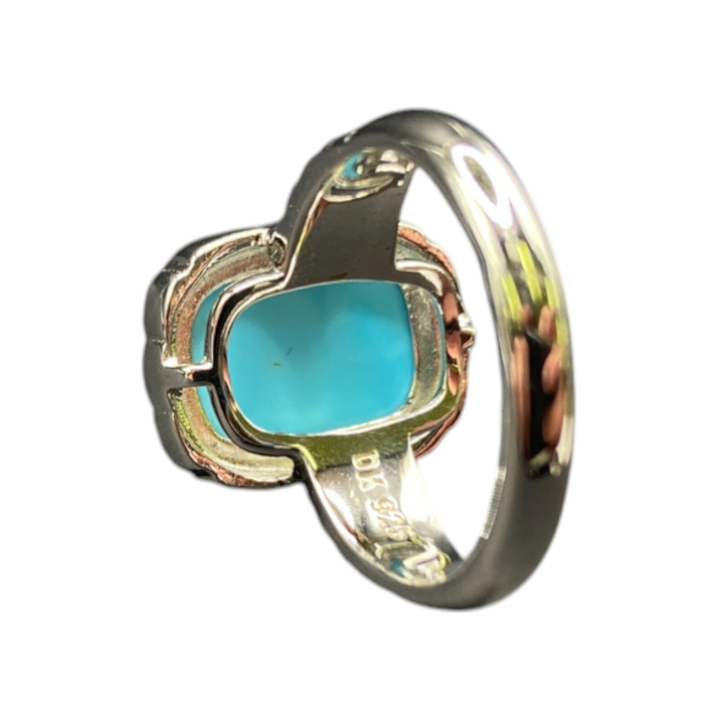 Turquoise 925 Sterling Silver Ring Gemstone Prong Set Rectangle DK Size 7.5
