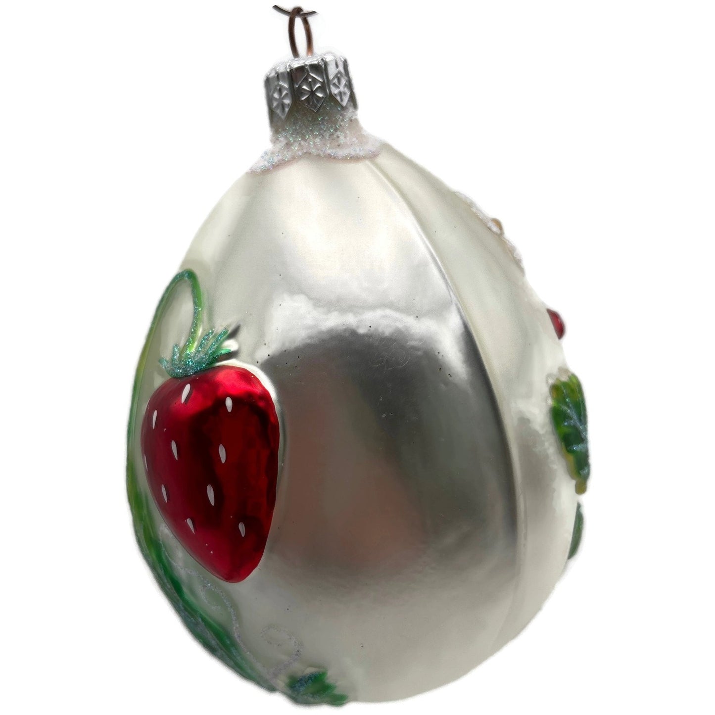 Patricia Breen Strawberry Egg Matte Fruit Green Pearl Red Easter Ornament NM