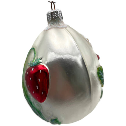 Patricia Breen Strawberry Egg Matte Fruit Green Pearl Red Easter Ornament NM