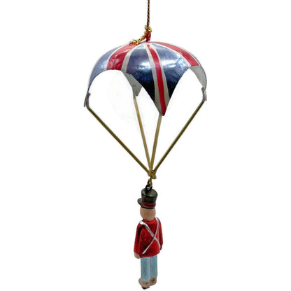 Metal Tin British Royal Guard Union Jack Parachutes Patriotic Christmas Ornament