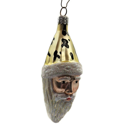 Patricia Breen Faux Fur Santa Claus Head Gold Black Christmas Tree Ornament