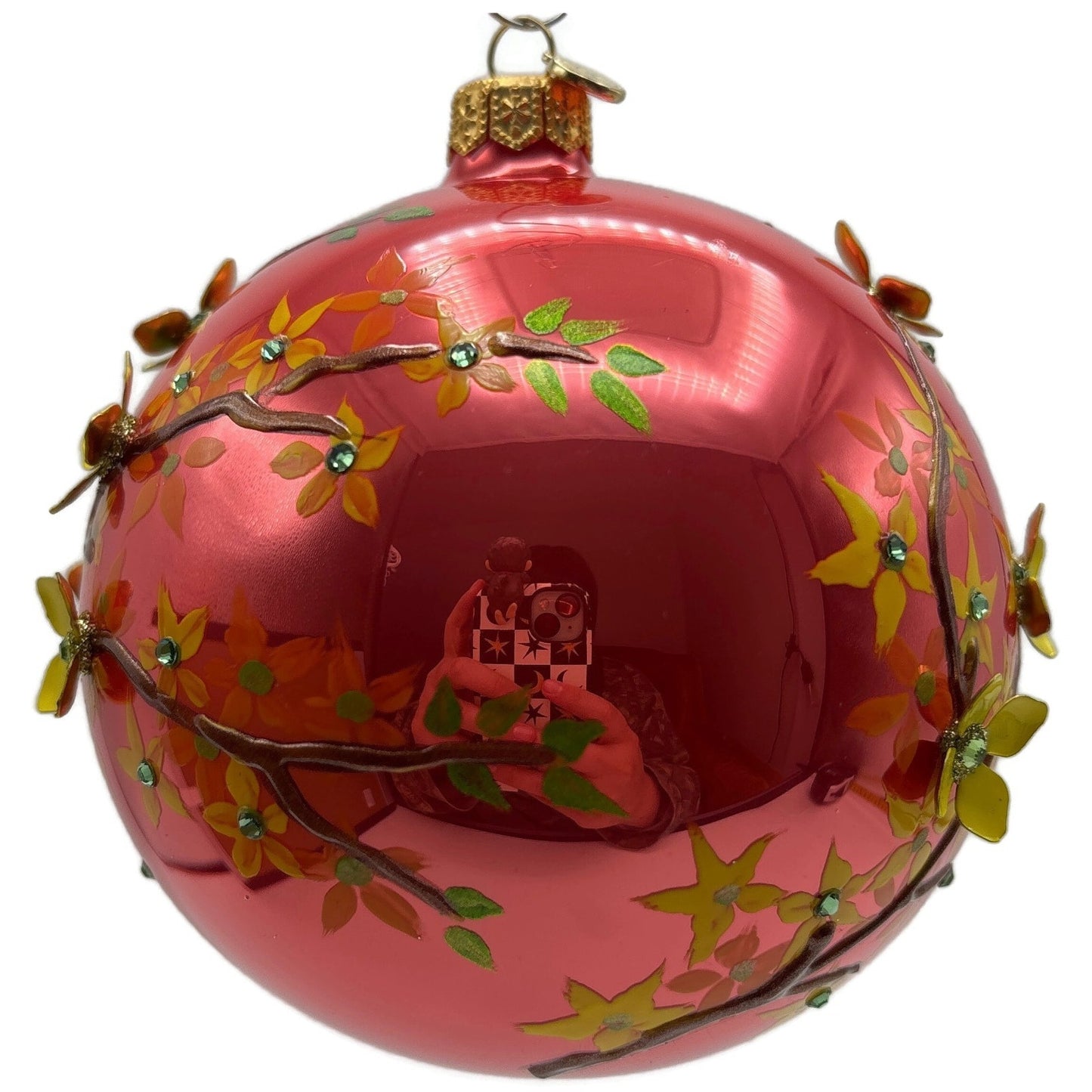 Glitter Lab Floral Symphony Raspberry Ball With Forsythia 80MM Christmas Decor