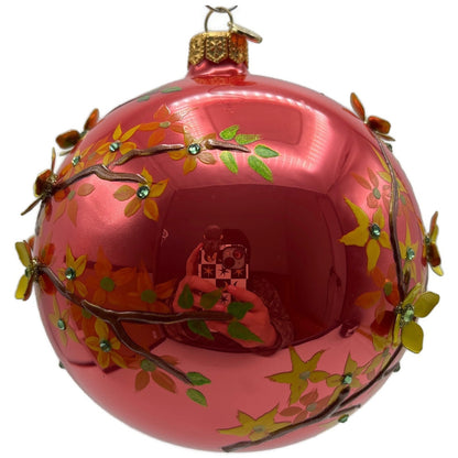 Glitter Lab Floral Symphony Raspberry Ball With Forsythia 80MM Christmas Decor