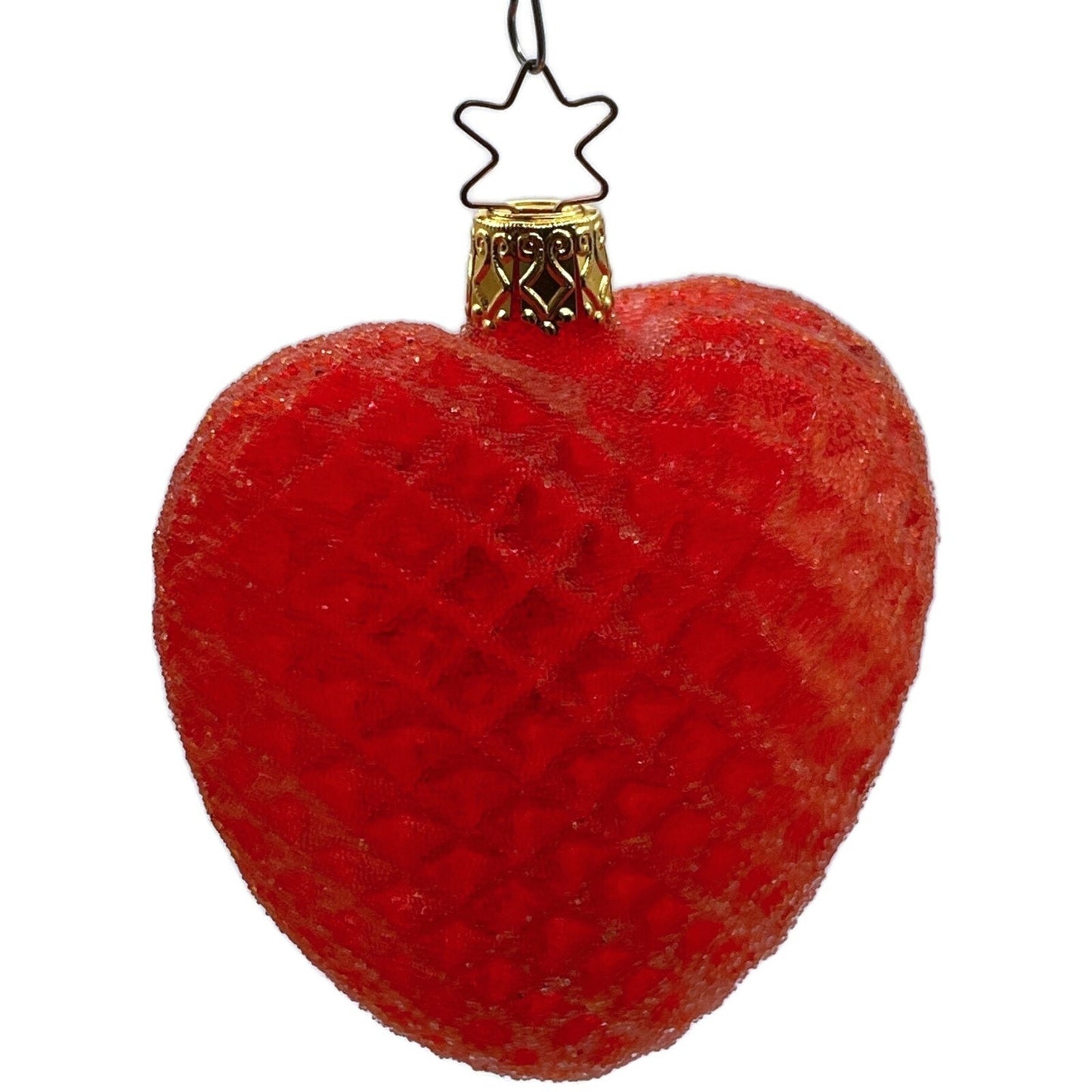 Inge Glass Ornament Red Glittered Waffle Heart Valentines Christmas Tree Decor