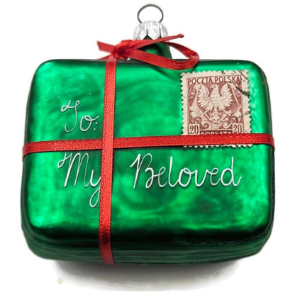 Patricia Breen Letter to My Beloved Green Red Ribbon Valentine Postcard Ornament