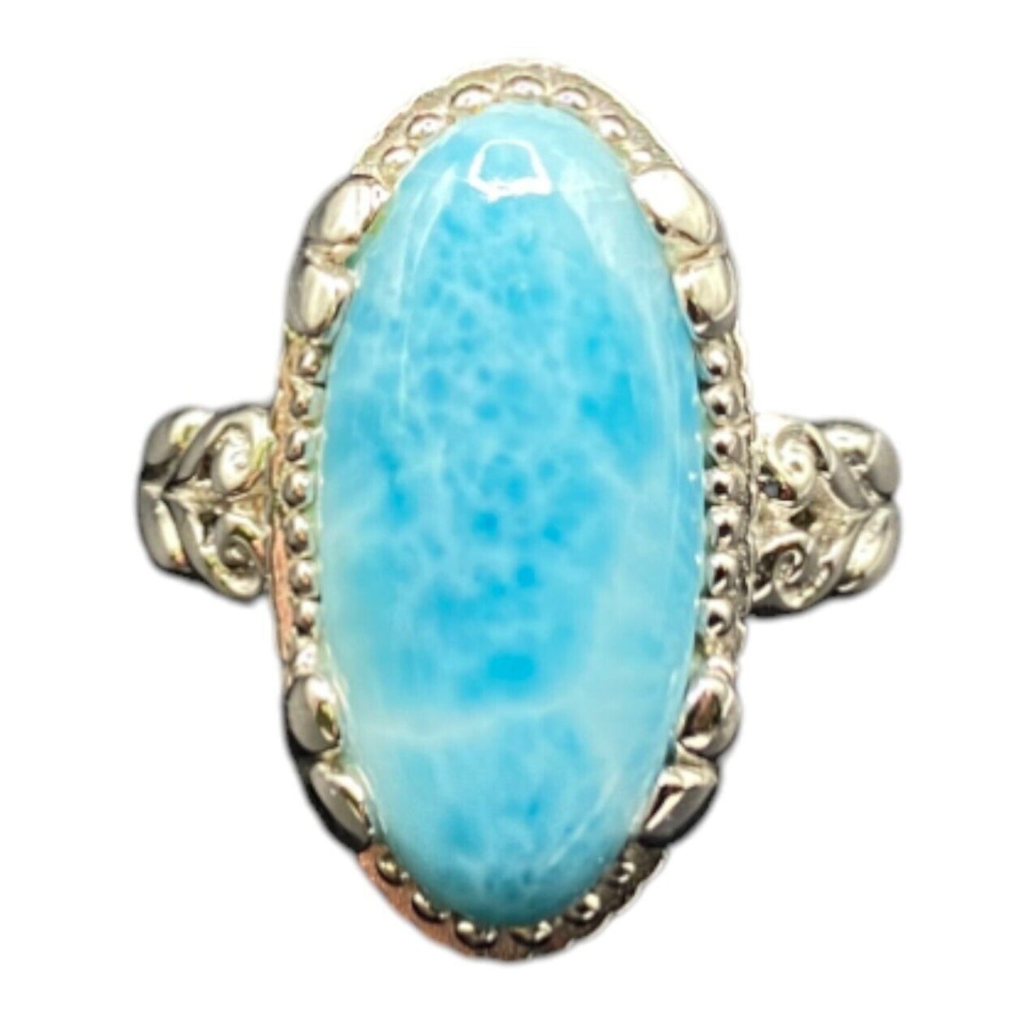 Larimar Gemstone Ring Oval Gemstone 925 Stering Silver JS Thailand Size 8
