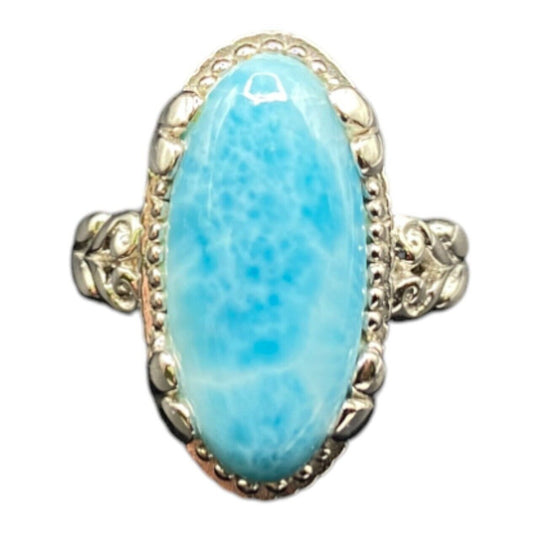 Larimar Gemstone Ring Oval Gemstone 925 Stering Silver JS Thailand Size 8