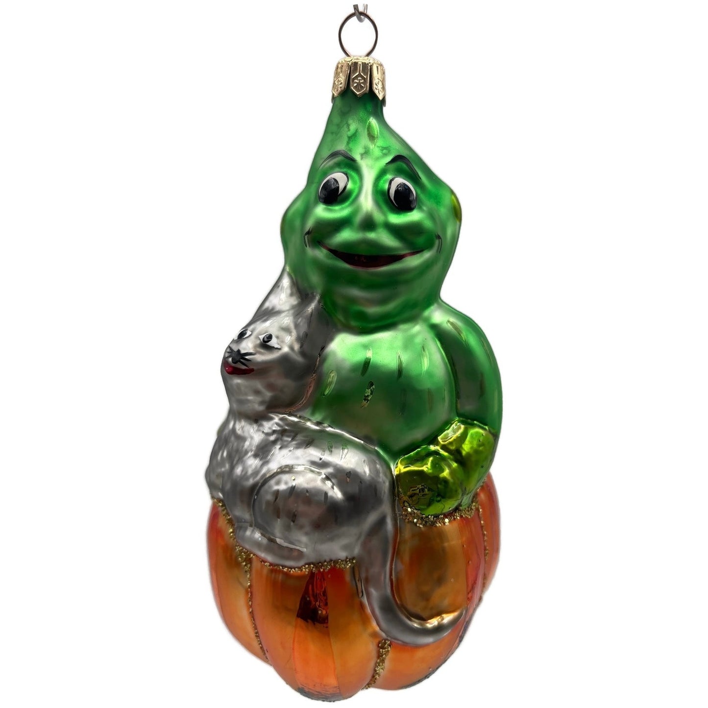 Christopher Radko Halloween Green Ghost Cat Pumpkin Glitter Christmas Ornament
