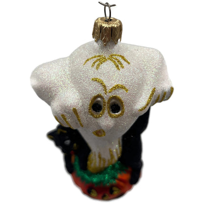 Larry Fraga Halloween You Scared Me Glitter Series Ghost Cat Christmas Ornament