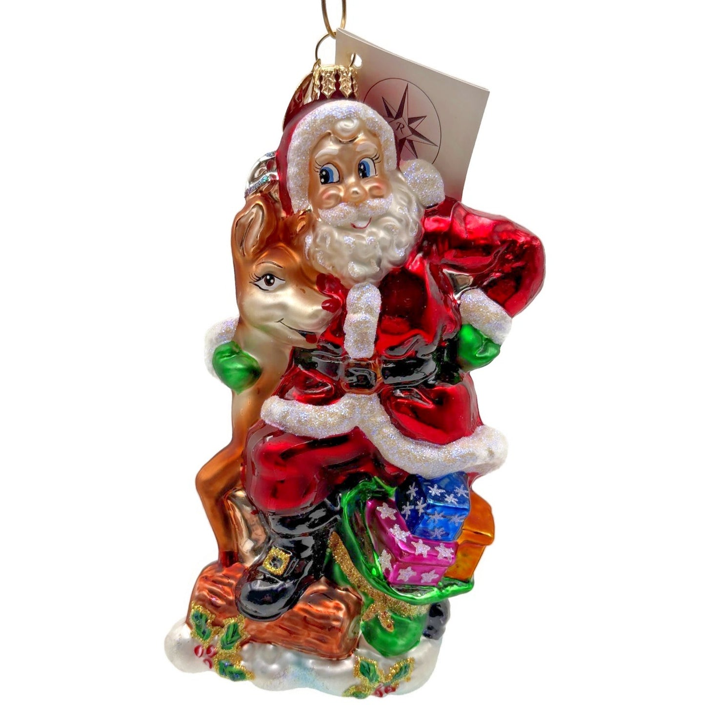 Christopher Radko Dynamic Duo Santa Rudolph Glass Christmas Ornament 01-1084-0