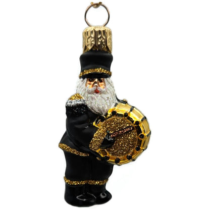 Patricia Breen Drummer Santa Claus Black Gold Glass Christmas Tree Ornament 2145