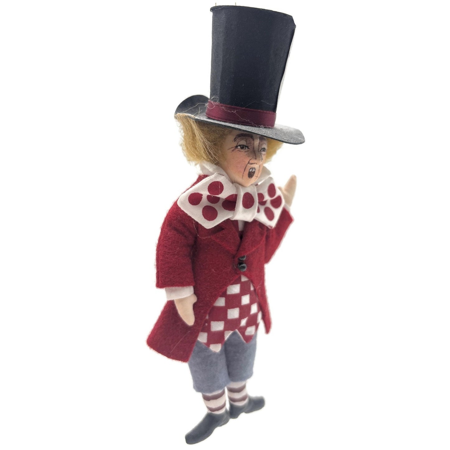 Gladys Boalt Mad Hatter Alice in Wonderland Red Fabric Christmas Ornament Signed