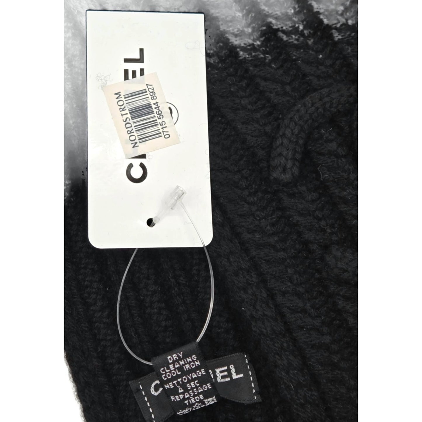 Chanel 10A Black Cashmere Ribbed Scarf with Large Signature CC Logo 120"X6" NWT