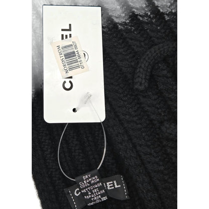 Chanel 10A Black Cashmere Ribbed Scarf with Large Signature CC Logo 120"X6" NWT