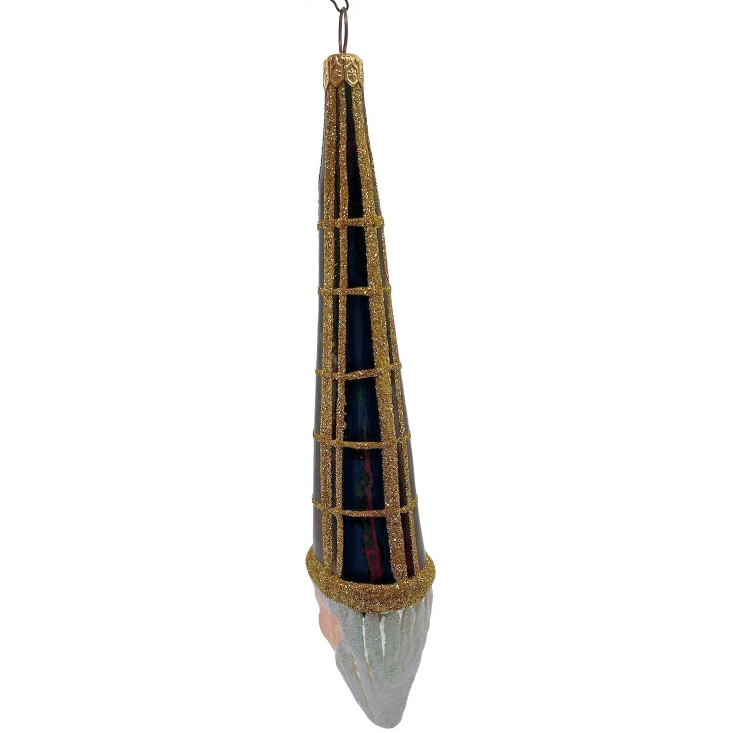 Patricia Breen Winter Wizard Bordeaux Plaid Gold Santa Head Christmas Ornament