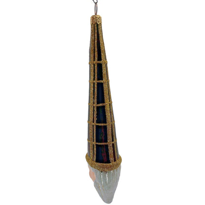 Patricia Breen Winter Wizard Bordeaux Plaid Gold Santa Head Christmas Ornament