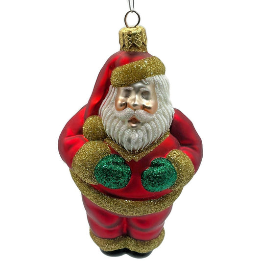 Patricia Breen HO HO HO Santa Claus Red Gold Matte Christmas Tree Ornament