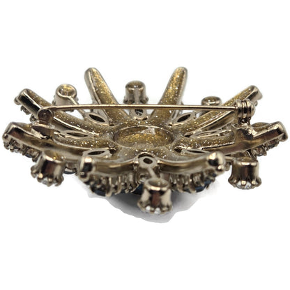 CoCo Chanel Starburst Brooch Blue Crystal Rhinestone Gold Tone Pin with Box Rare