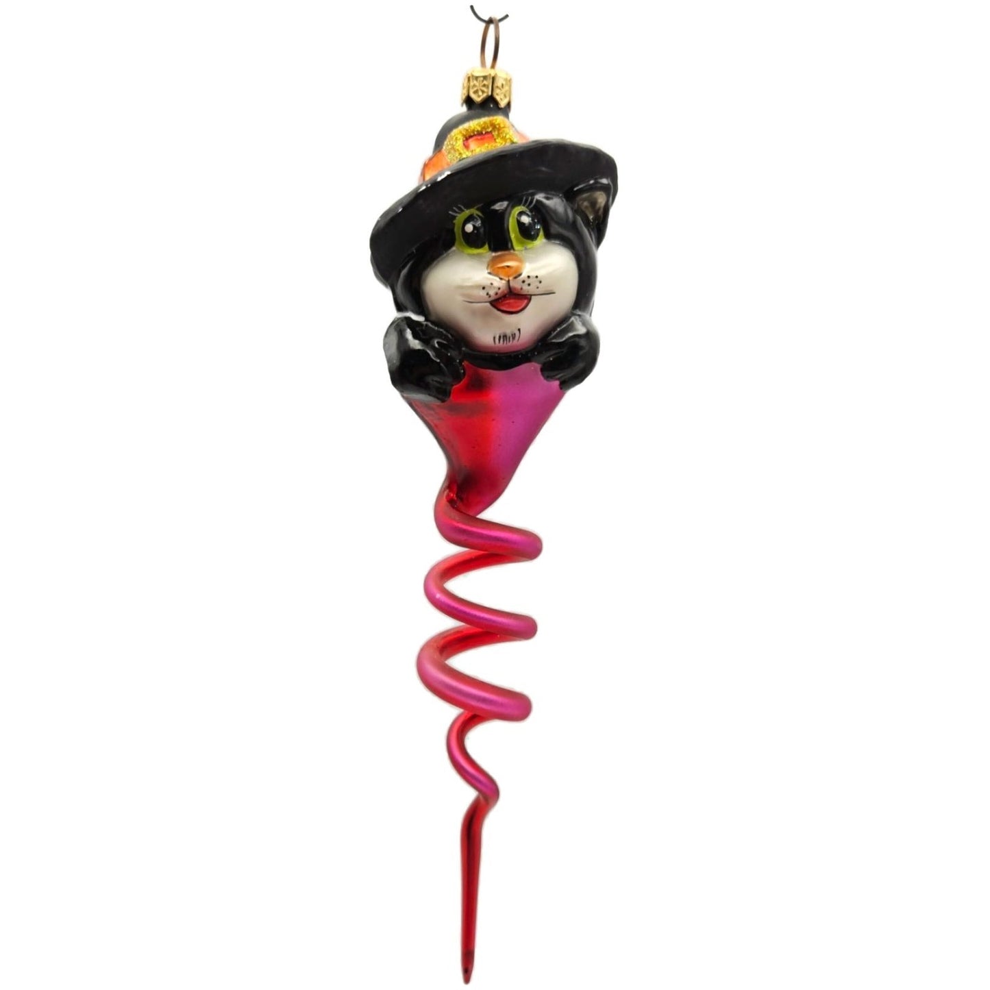 Christopher Radko Spiral Swirl Cat Hat Halloween Christmas Ornament 99-070-0