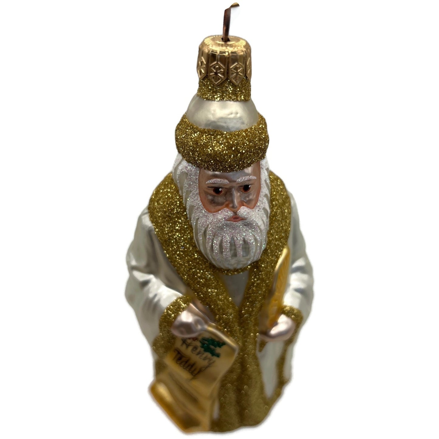 Patricia Breen Making His List Santa Pearl Gold Holly Berries Christmas Ornament