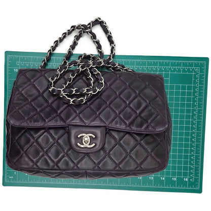Chanel Classic Single Flap Medium Purple Lambskin Silver Chain Quilted Handbag