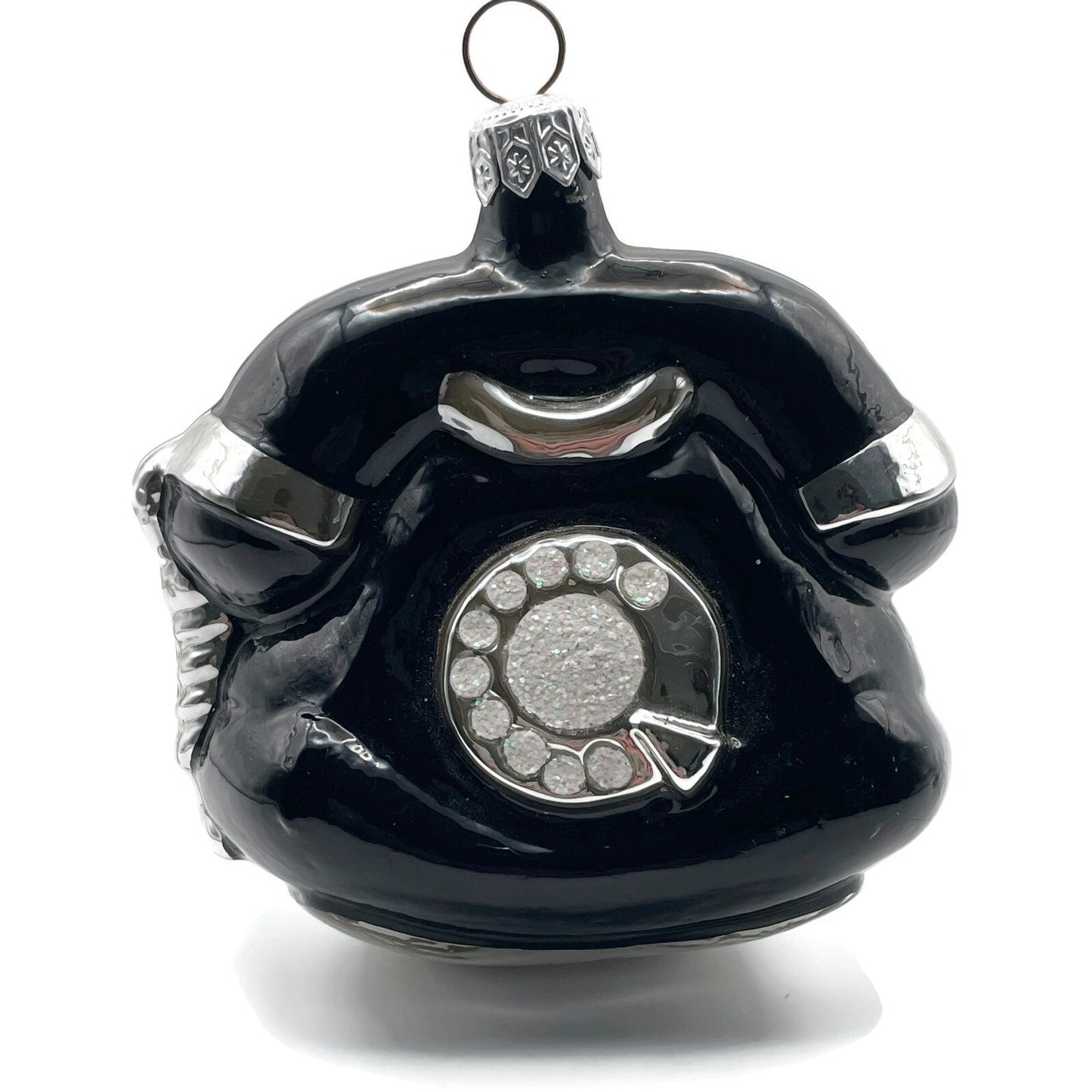 Patricia Breen Fine Phone Black Silver Trim Shiny Telephone Christmas Ornament