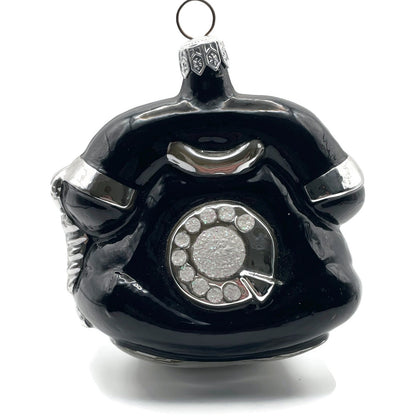 Patricia Breen Fine Phone Black Silver Trim Shiny Telephone Christmas Ornament