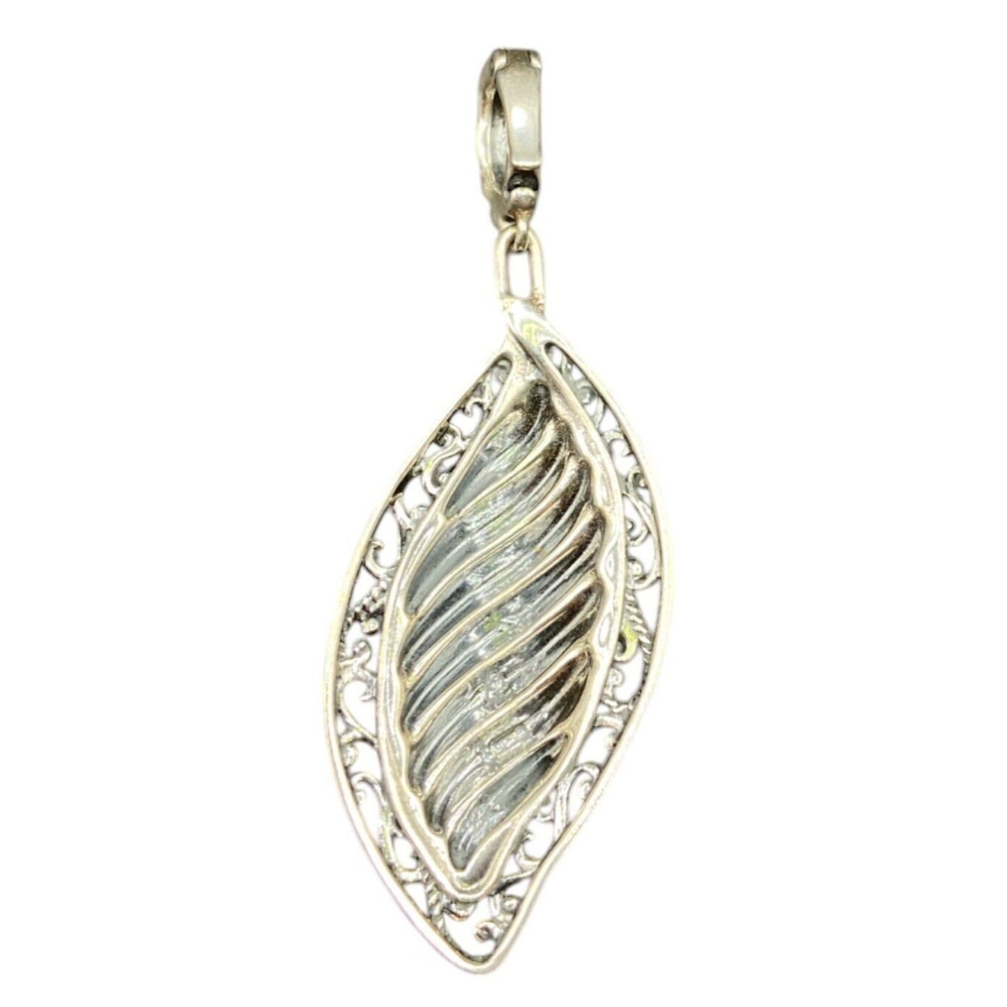 Carolyn Pollack Relios Leaf Shaped Pendant 925 Sterling Silver Scroll Filigree