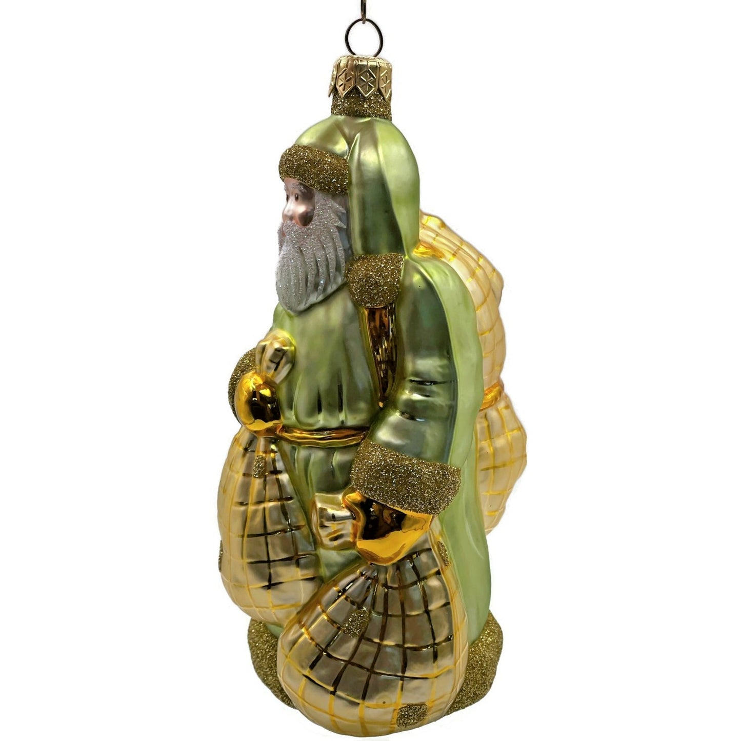 Patricia Breen Laden With Love Green Gold Santa Claus Christmas Ornament 9826