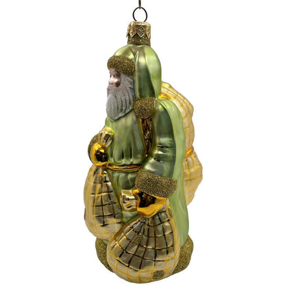 Patricia Breen Laden With Love Green Gold Santa Claus Christmas Ornament 9826