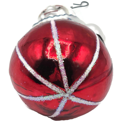 Christopher Radko Roly Poly Clown Red Silver Christmas Tree Ornament 91-032-1