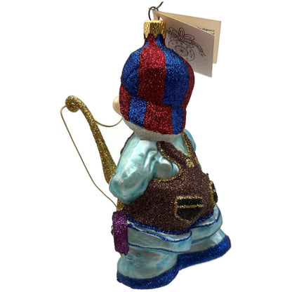 Larry Fraga Got One Boy Fishing Blue Red Cap Glitter Christmas Tree Ornament