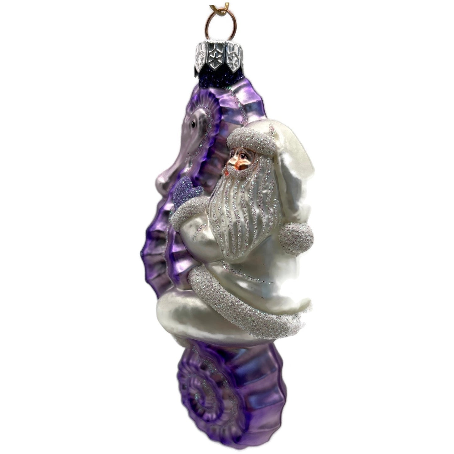 Patricia Breen Hi Ho Santa Purple Pearl Seahorse Nautical Christmas Ornament