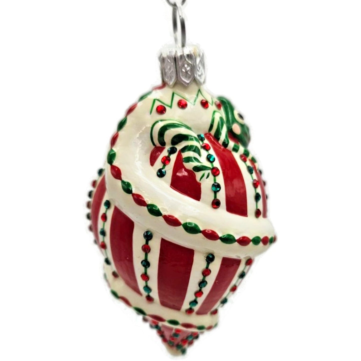 Patricia Breen Topping Chameleon Red Green Striped Christmas Tree Ornament