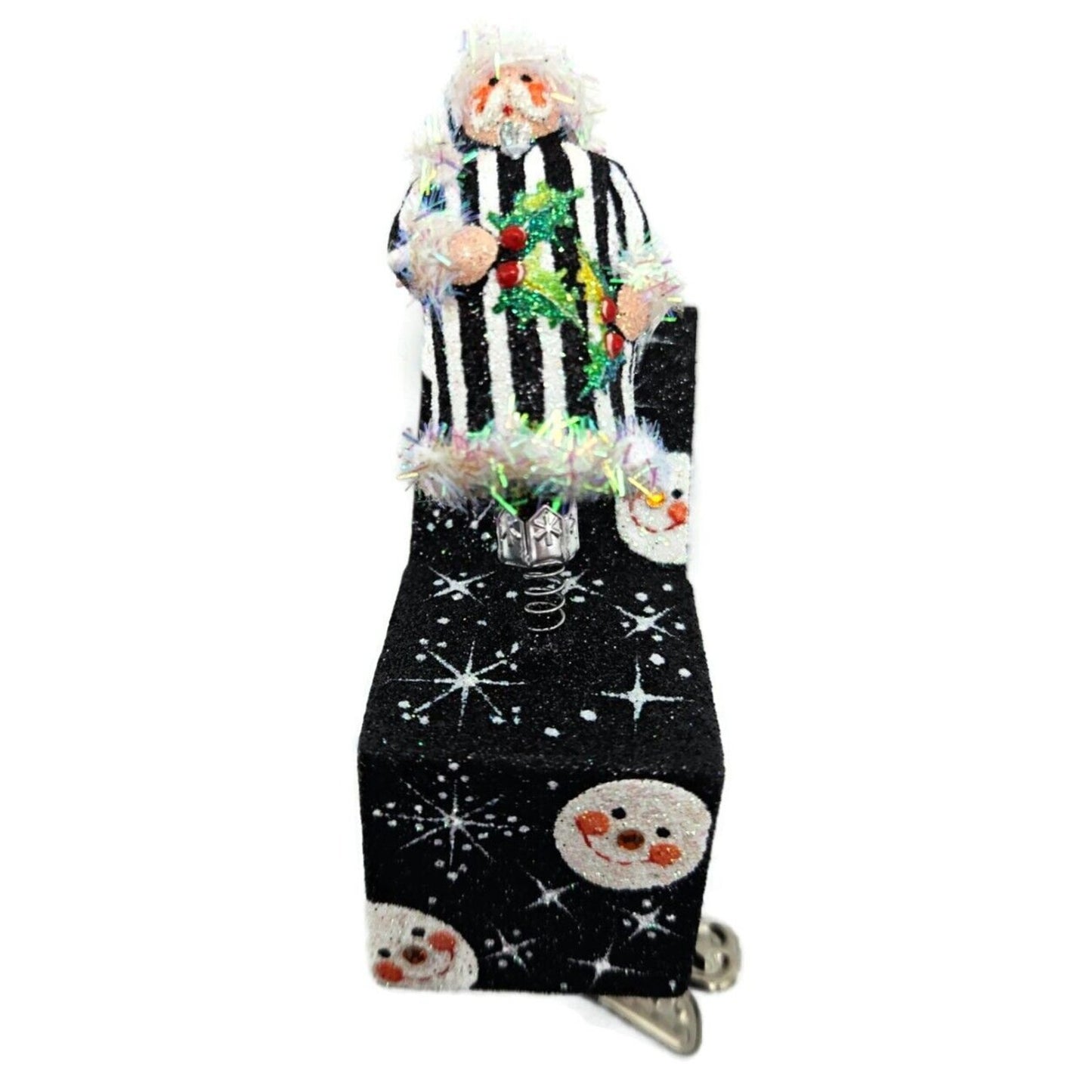 Patricia Breen Jolly Surprise Santa Claus Black Striped Snow Christmas Ornament